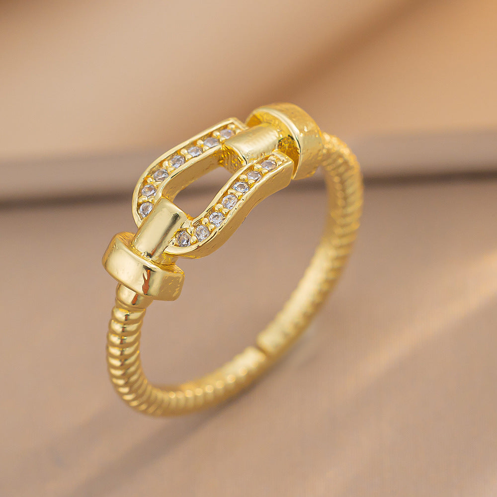 Seiko High-end Classic Horseshoe Buckle Ring, Japanese and Korean Fashion Temperament Ins Brushed Ring, Adjustable Jewelry for Women