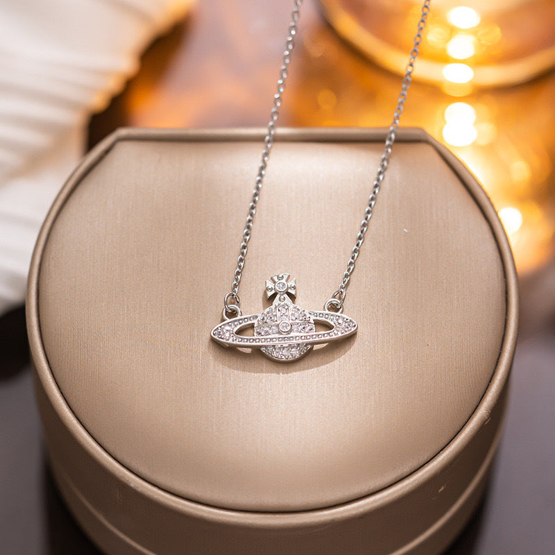 New Gold Diamond-encrusted Mini Planet Titanium Steel Necklace Does Not Fade Girls Versatile Light Luxury Niche Versatile Accessories