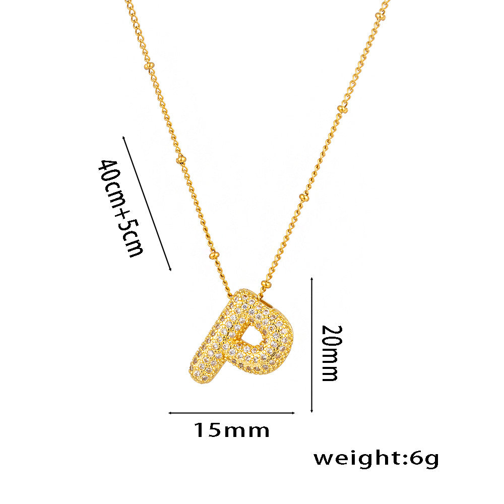 New European and American Micro-inlaid Zircon 26-letter Pendant Necklace Copper-plated 18K Gold Fashion Versatile Classic Jewelry