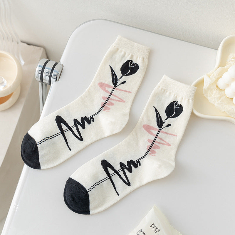 Socks Women's Pure Cotton Spring and Autumn Tube Three-dimensional Flower Cotton Socks Small Flower Japanese Trend Internet Celebrity Casual Women's Socks Wholesale
