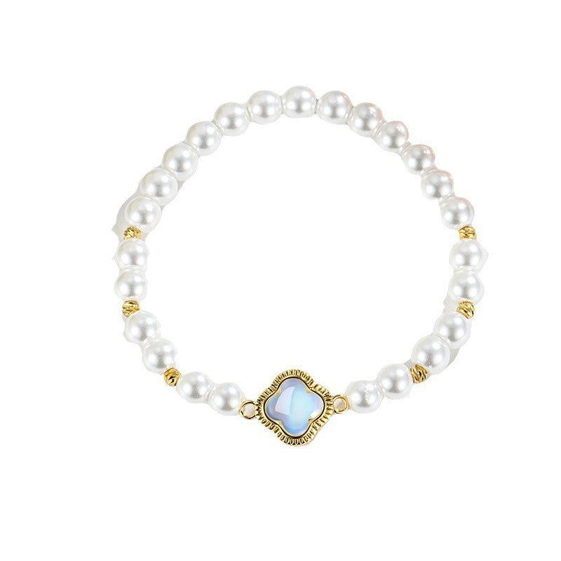 Pearl Four-leaf Clover Bracelet Women's High-end Sense Light Luxury Beaded Exquisite Temperament Ins Style Jewelry