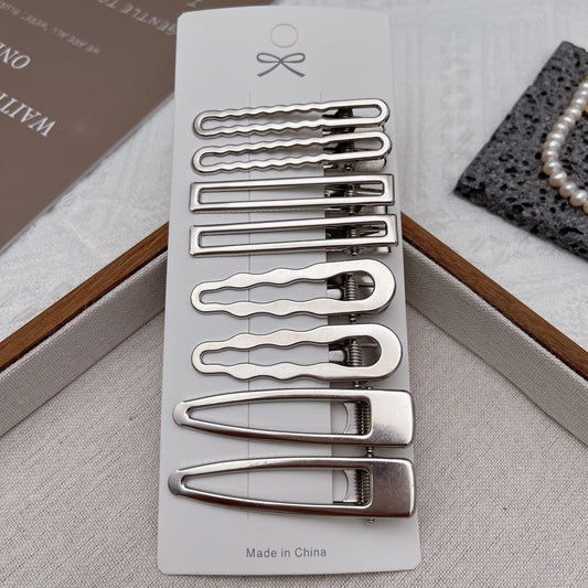 Metal Hairpin Side Broken Hair Bangs Hairpin Spice Girl Hair Accessories Silver Bangs Clip Set Internet Celebrity Side Clip One-word Clip