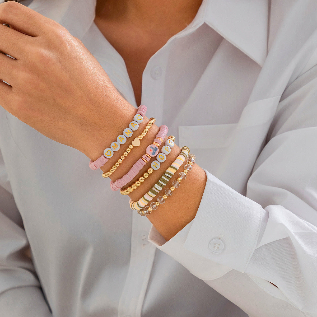 European and American Mother's Day Mother's Day Letter Bracelet Set, Versatile Gifts To Commemorate Mom Beaded Jewelry Women