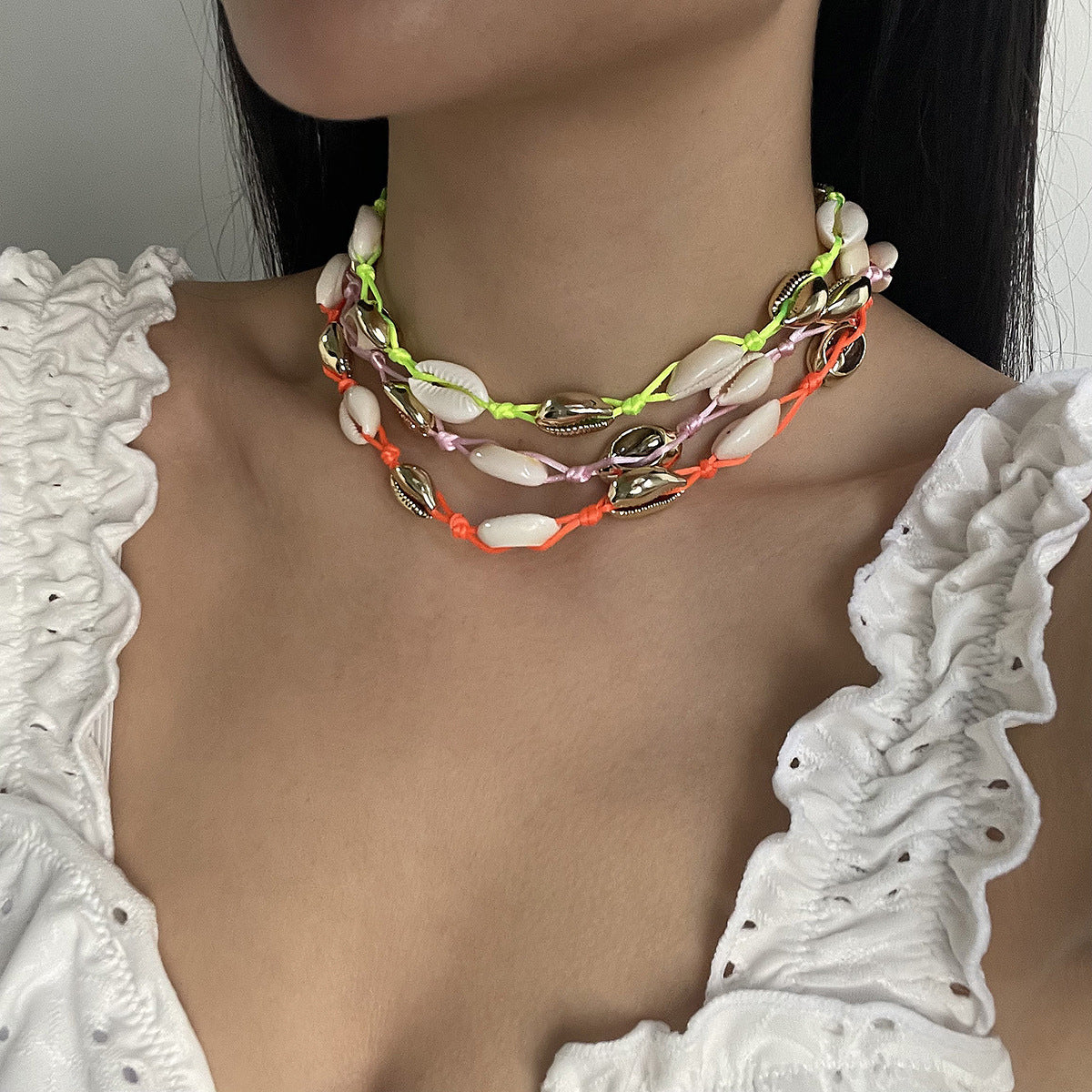 Bohemian Hand-woven Alloy Shell Necklace, Summer Dopamine Beach Resort Collarbone Chain