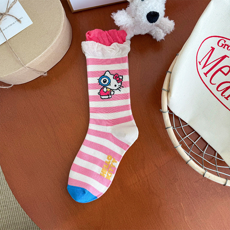 Cute Socks Women's Medium Tube Socks Cotton Socks Spring and Autumn Stockings Personality Ins Trendy Socks Internet Celebrity Design Sense Korean Stripes