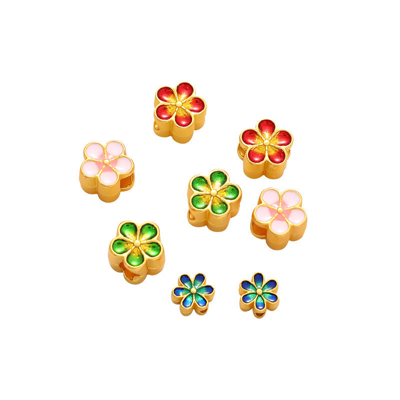 DIY Handmade Bracelet Beaded Accessories Sand Gold Alloy Accessories Dumb Gold Double-sided Flower Large Hole Beads Bracelet Beads