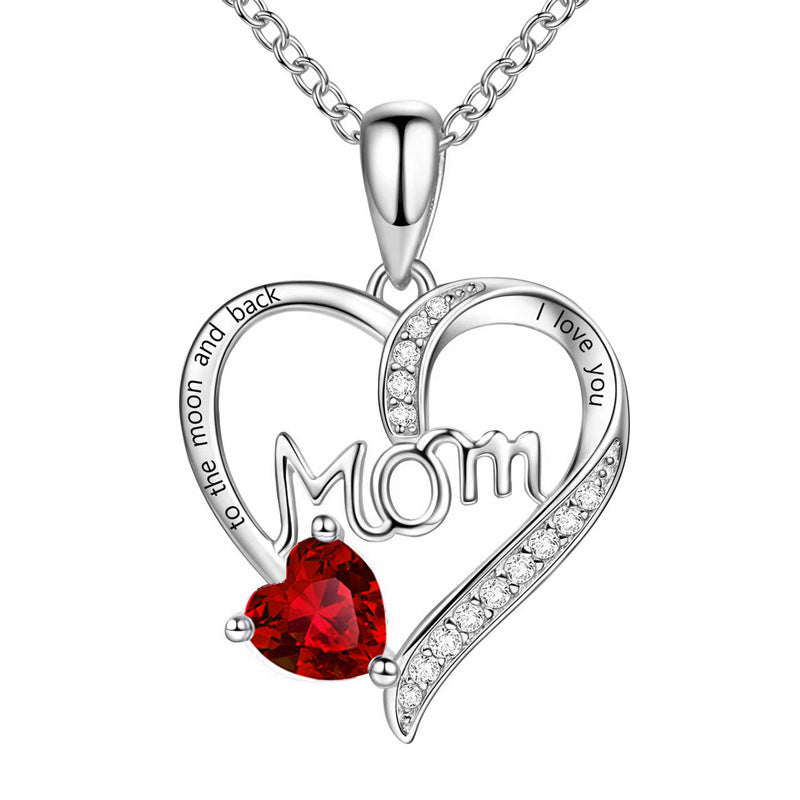 Cross-border New Mom Heart Lettering Diamond Necklace, Mother's Day Gift Necklace