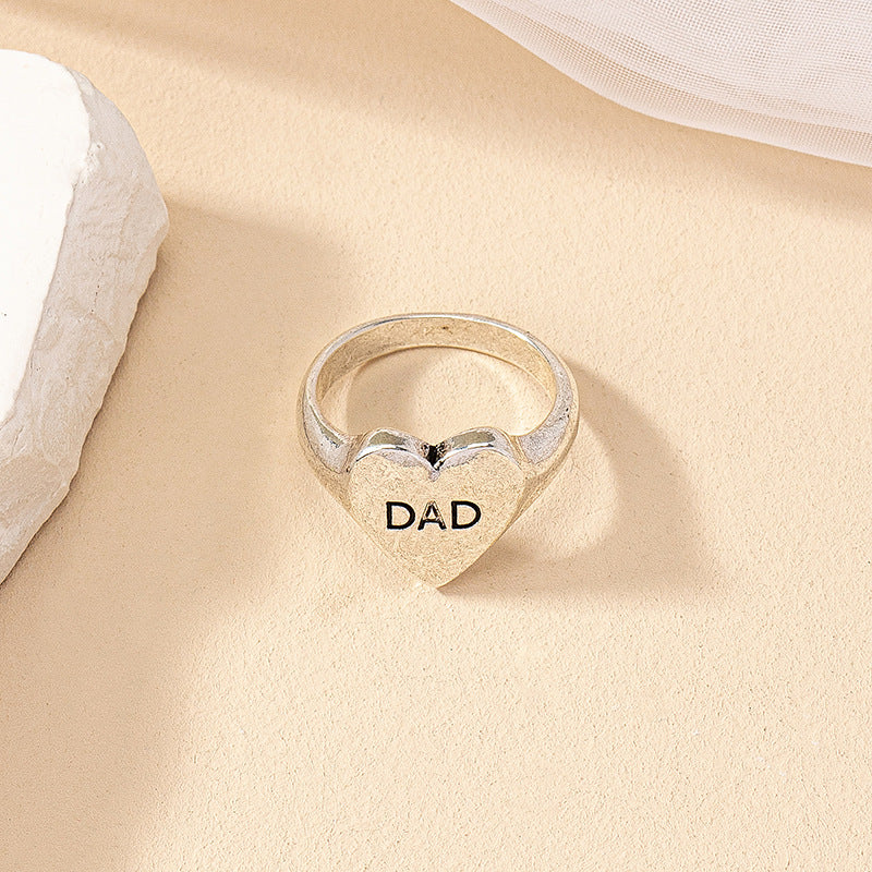 Korean Version of Fashion Simple Commuter Letter Love Ring Female Internet Celebrity Niche Design Temperament Retro Heart Ring