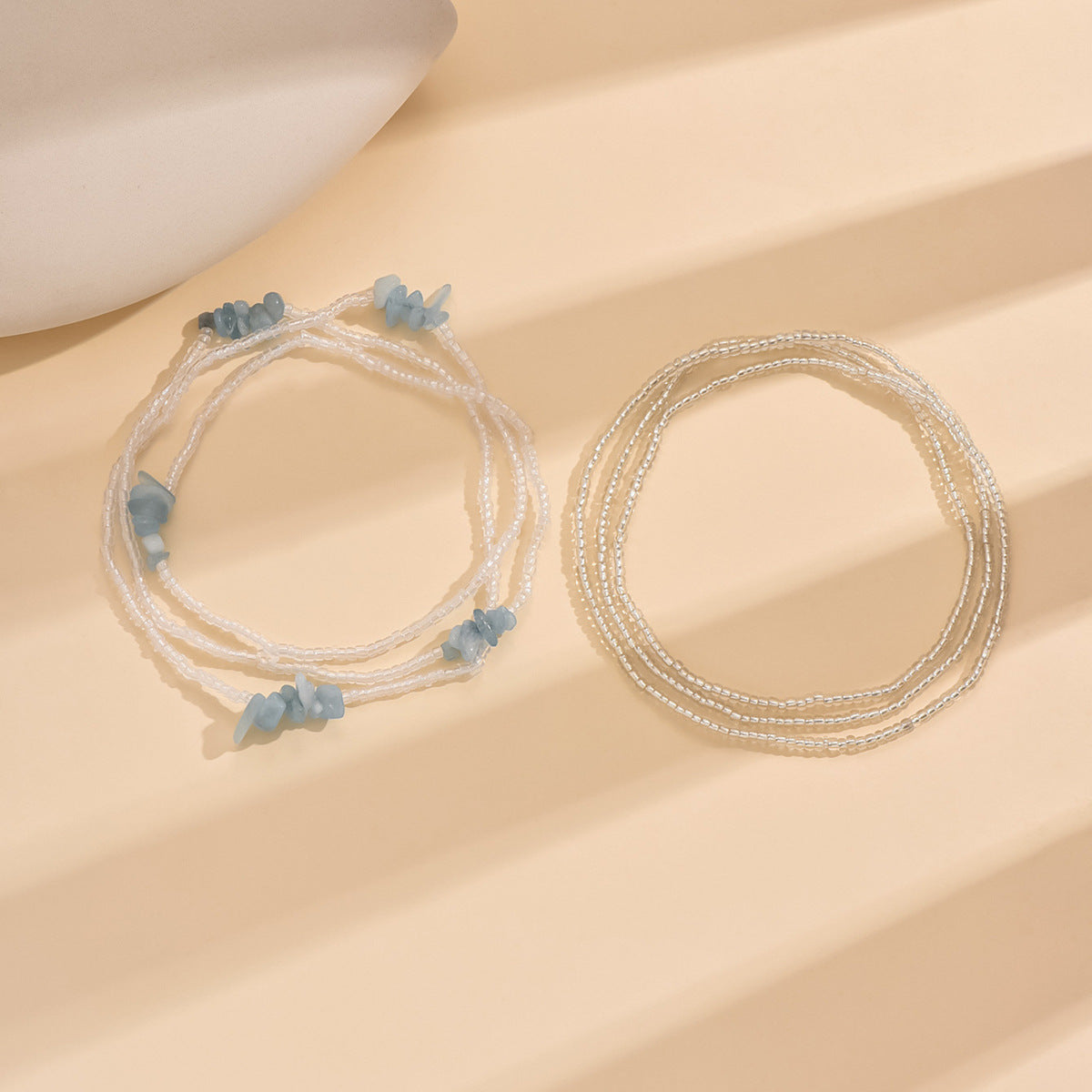 European and American Jewelry Summer Versatile Small Stone Rice Bead Anklet Creative Bracelet Multi-purpose Beach Trend Two-piece Set