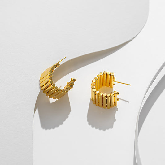 Titanium steel texture striped earrings, light luxury temperament personalized spiral twisted space lines Titanium steel earrings - NiceOceanJewelry