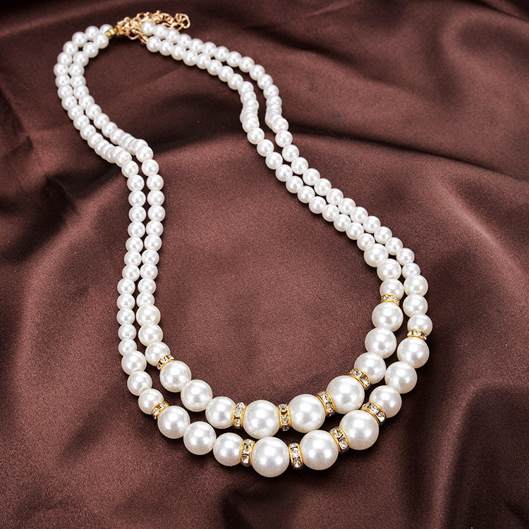 Cheongsam Pearl Necklace Women's Double-layer Multi-layer Neck Chain Collarbone Chain Retro Stacked Collarbone Chain