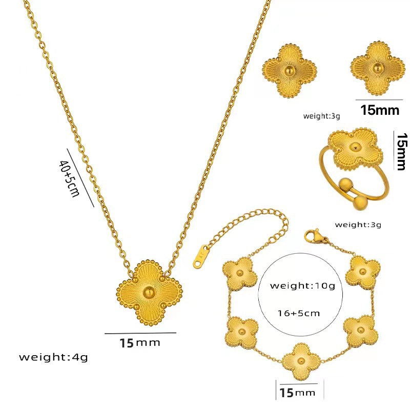 Fashion Temperament Four-leaf Flower Collarbone Chain Set Female New Trendy Internet Celebrity Design Necklace Personalized Neck Chain