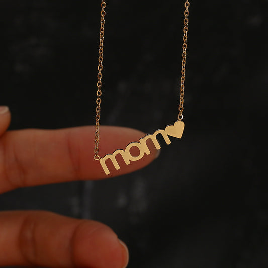 Simple and Versatile Creative Stainless Steel Mother's Day Gift Cutting Pendant Mom English Letter Necklace Female