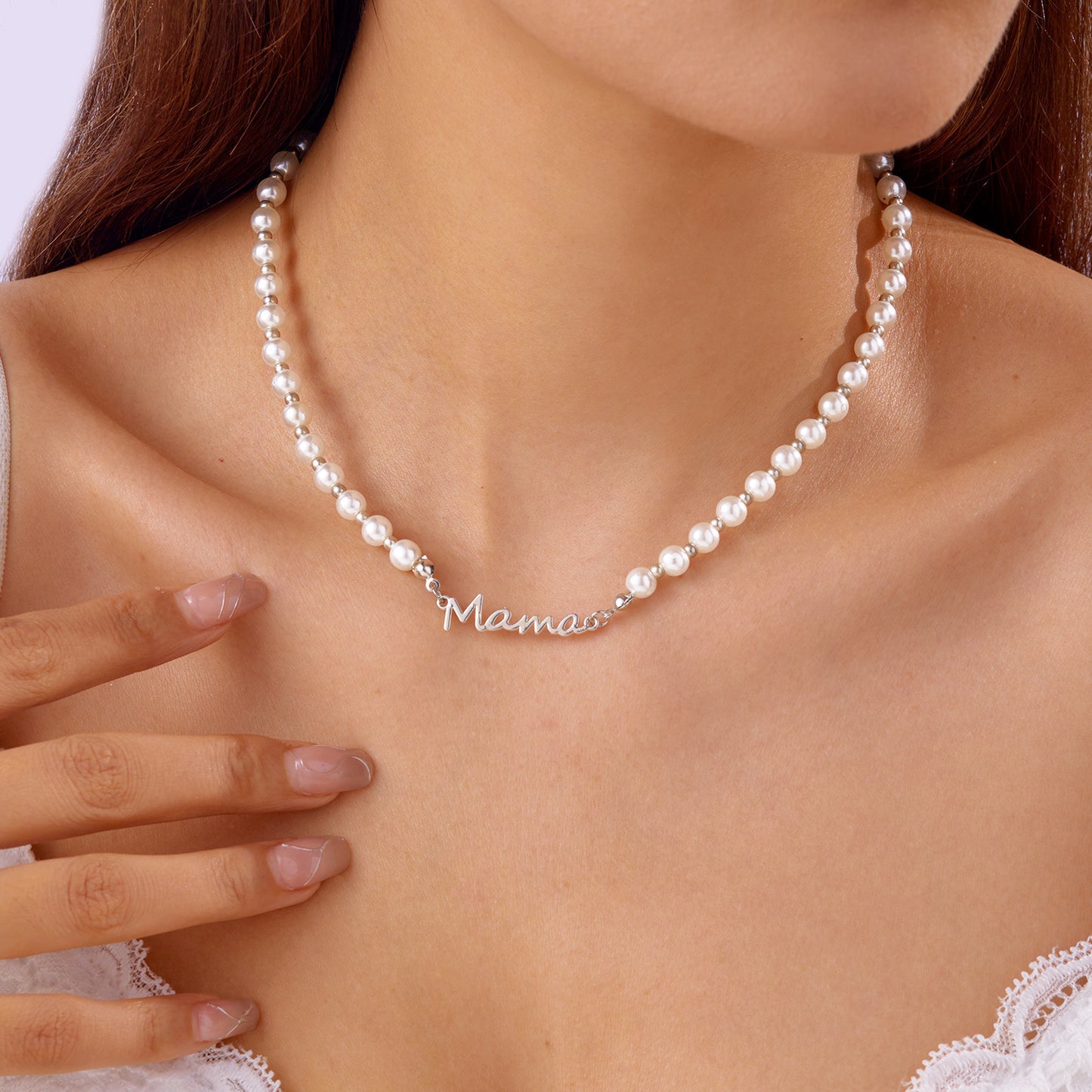 Japan and Korea Fashion Mother's Day Gift Letter Mama Pearl Necklace Versatile Mom Set