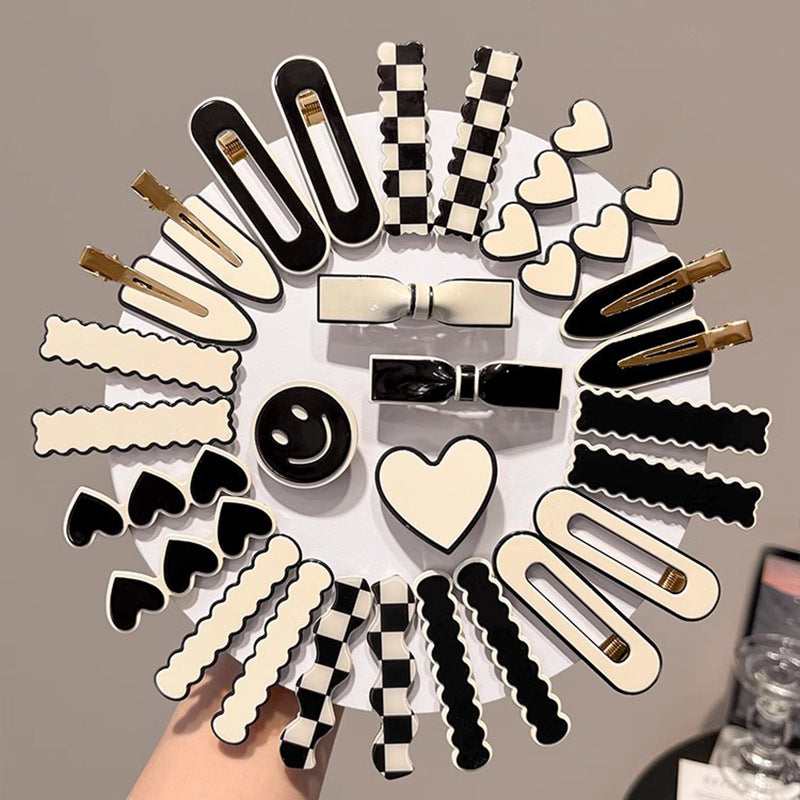 Black and White Checkerboard Hairpin Seamless Hairpin Broken Hair Bangs Side Clip Female Korean Duck Bill Clip One-word Clip