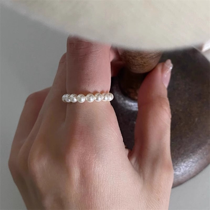 Pearl Mini Bead Pearl Ring Women's Soft Chain Index Finger Middle Finger Niche High Sense Cold Wind Simple