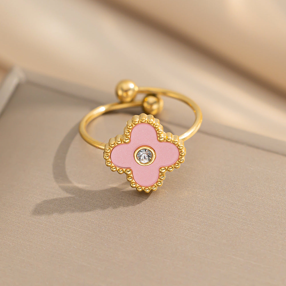 New Four-leaf Clover Titanium Steel Ring Women's Adjustable Ring Niche Small, Fresh and Compact Design Jewelry Wholesale