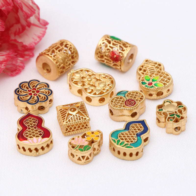 Ancient Gold Cultural and Play Oil Dripping Hollow Loose Beads Bead Diy Bracelet Necklace Gourd Accessories Bracelet with Beads Color Retention