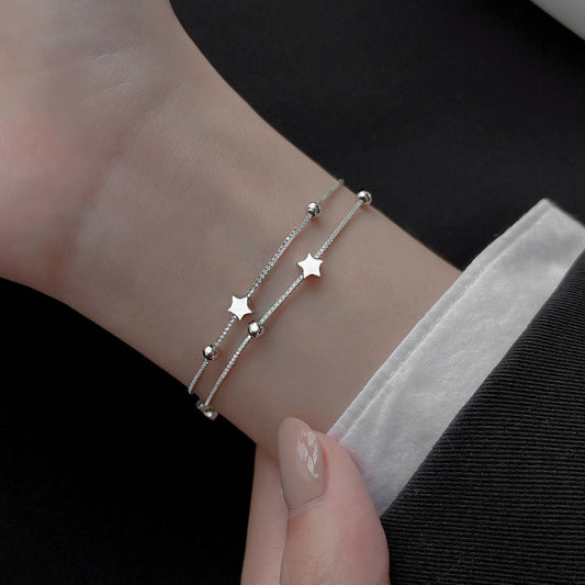 Round Bead Star Bracelet S925 Sterling Silver Double-layer Star Bracelet Girls Light Luxury Niche Double-layer Bracelet Jewelry