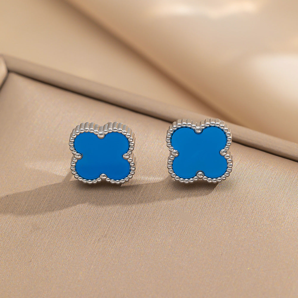 Four-leaf Clover Necklace 13MM Bracelet Stud Earrings Three-piece Set Versatile Lucky Four-leaf Clover Five-flower Bracelet Collarbone Chain Earrings