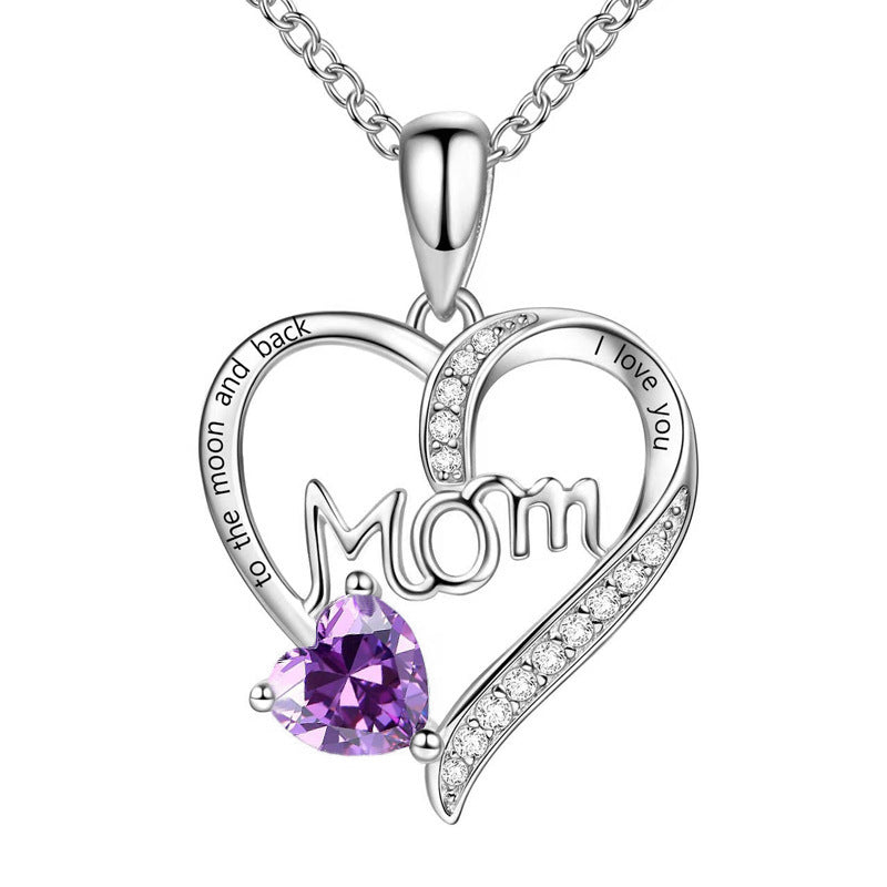 Cross-border New Mom Heart Lettering Diamond Necklace, Mother's Day Gift Necklace