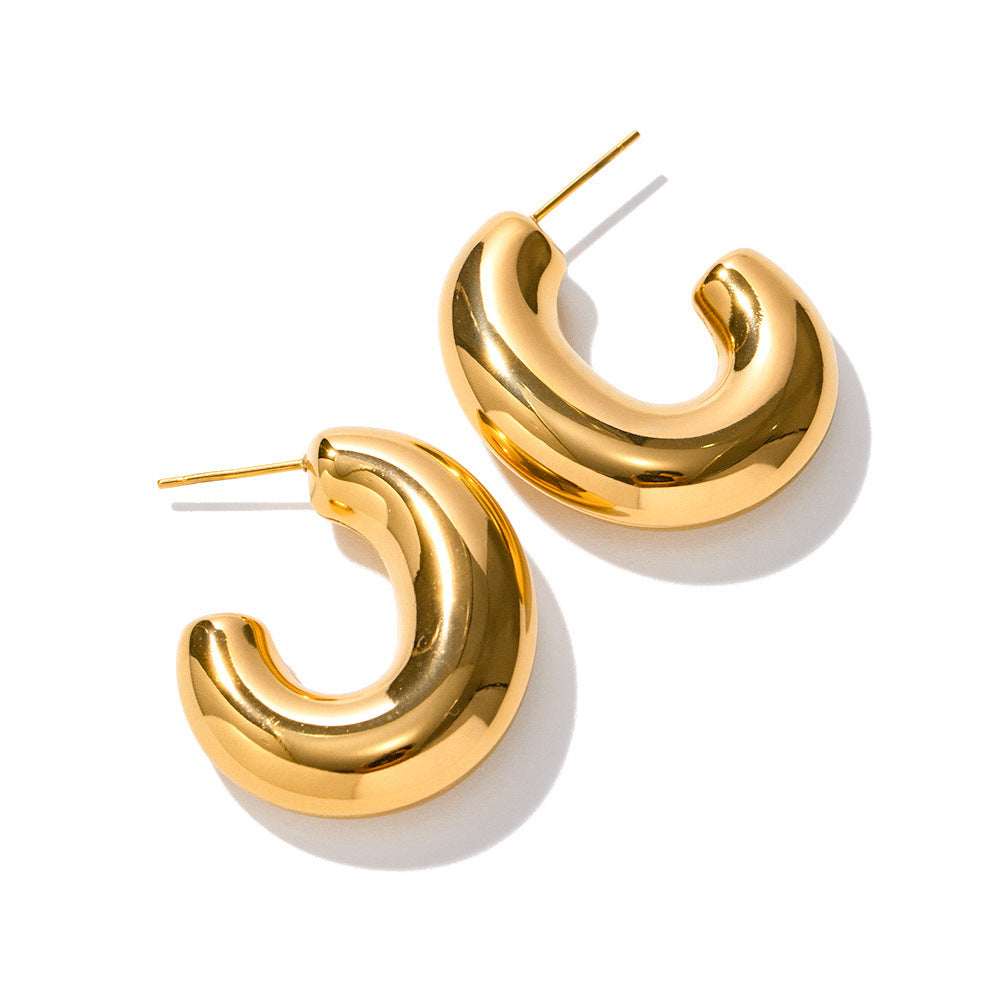 European and American Internet celebrities fashion popular earrings 18K gold stainless steel exaggerated chubby earrings women earrings wholesale - NiceOceanJewelry