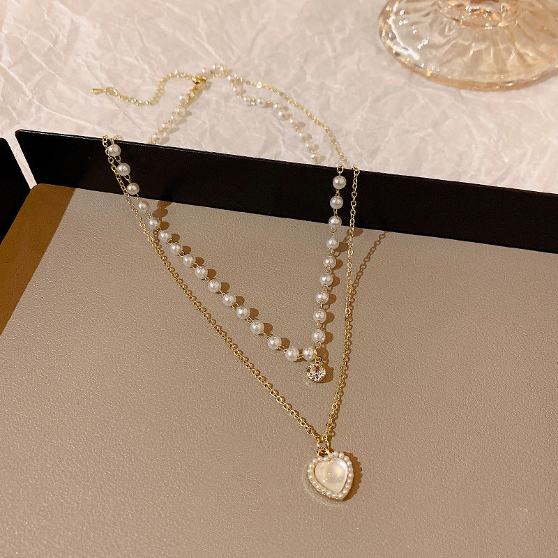 South Korea's New Niche Pearl Necklace Women's Versatile Splicing Love Collarbone Chain Light Luxury Temperament Beaded Necklace