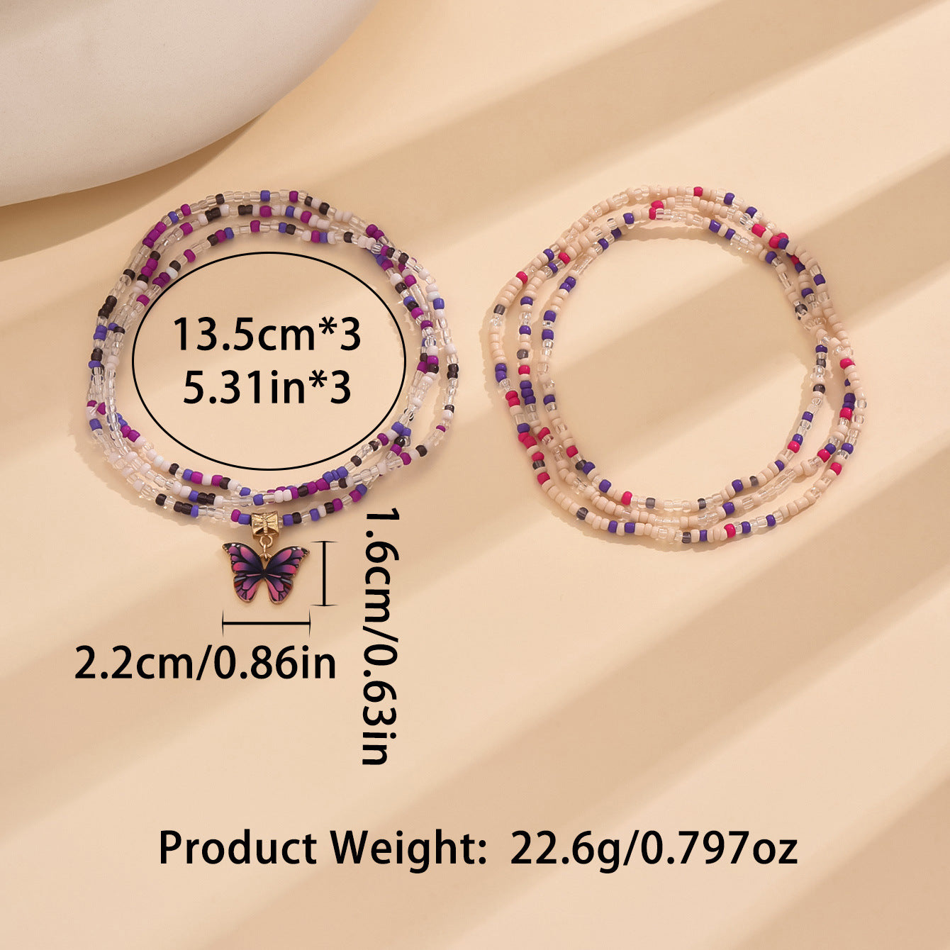 European and American Jewelry Summer Versatile Butterfly Rice Bead Anklet Creative Multi-purpose Beach Trend Foot Decoration Two-piece Set