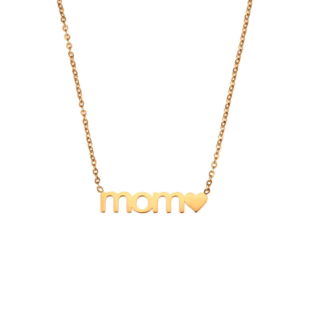 Simple and Versatile Creative Stainless Steel Mother's Day Gift Cutting Pendant Mom English Letter Necklace Female