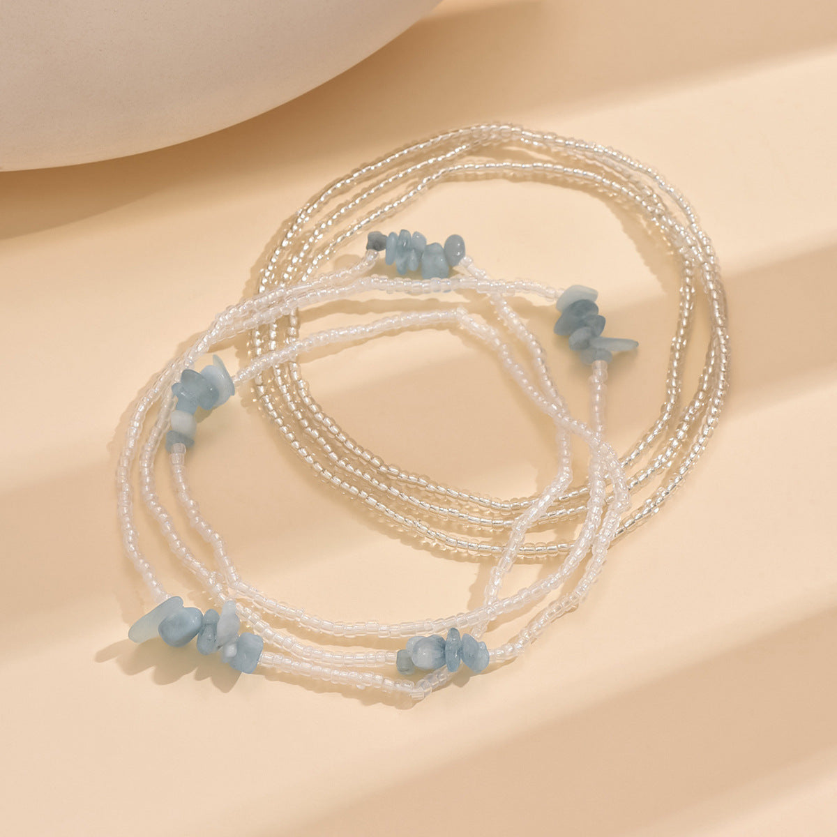 European and American Jewelry Summer Versatile Small Stone Rice Bead Anklet Creative Bracelet Multi-purpose Beach Trend Two-piece Set