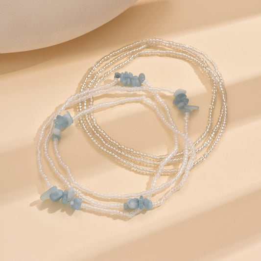 European and American Jewelry Summer Versatile Small Stone Rice Bead Anklet Creative Bracelet Multi-purpose Beach Trend Two-piece Set