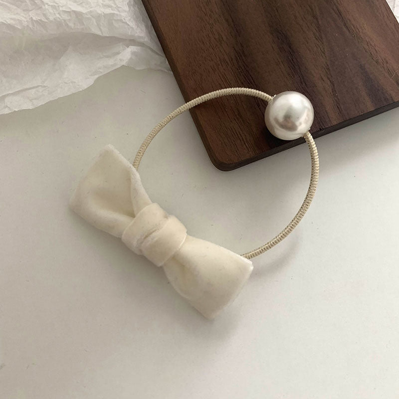 Milk White Art Student~ Bow Velvet Small Fragrant Wind Pearl Hairpin Women's Advanced Sense Bangs Clip Temperament Side Clip