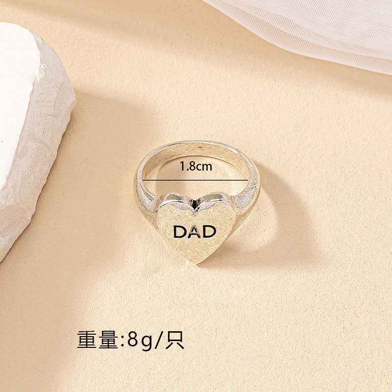 Korean Version of Fashion Simple Commuter Letter Love Ring Female Internet Celebrity Niche Design Temperament Retro Heart Ring