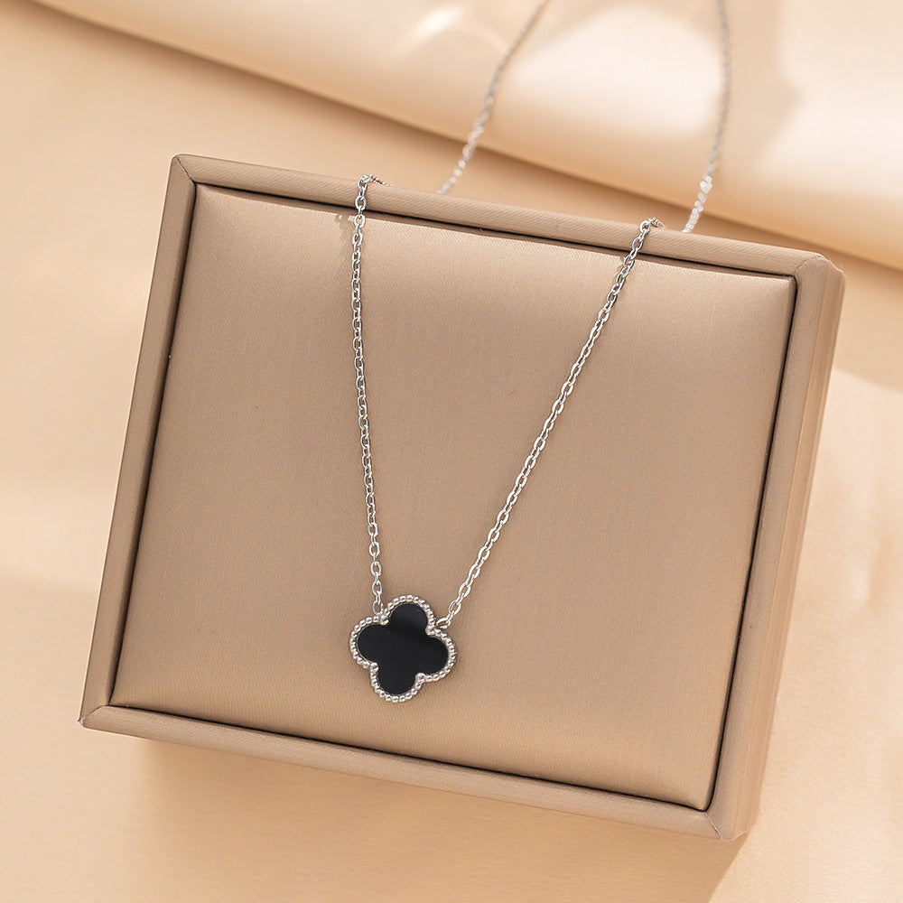 Four-leaf Clover Necklace 13MM Bracelet Stud Earrings Three-piece Set Versatile Lucky Four-leaf Clover Five-flower Bracelet Collarbone Chain Earrings