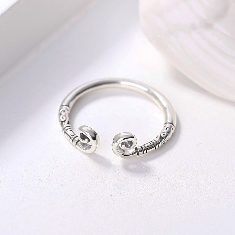 S925 Sterling Silver Ring Hoop Curse Ring Personalized Retro Thai Silver Student Versatile Creative Couple Ring Confession Gift
