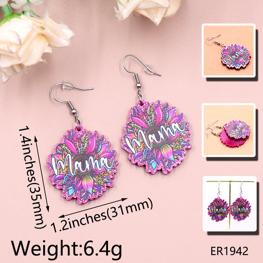 Fashion Mother's Day Gift Acrylic Jewelry Women Colorful Flowers Mom Mom Earrings