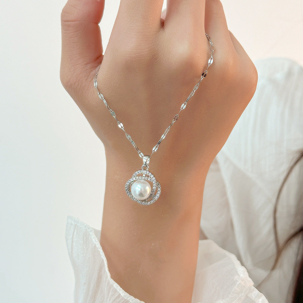 Summer Silver Titanium Steel Non-fading Necklace Women's Fashion Light Luxury Pendant Girls Necklace