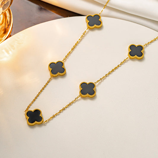 Titanium Steel Four-leaf Clover Five-flower Double-sided Fritillary Necklace 18K Real Gold Electroplating Non-fading Light Luxury High-sense Collarbone Chain