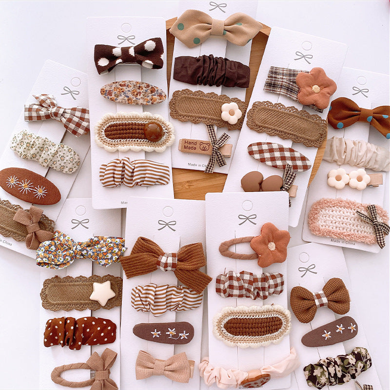 4 Milk Coffee Color Versatile Fabric Children's Break Clip Bow Girl Heart Hairpin Edge Clip Korean Sweet Hairpin