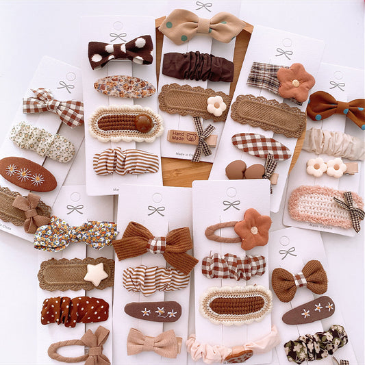 4 Milk Coffee Color Versatile Fabric Children's Break Clip Bow Girl Heart Hairpin Edge Clip Korean Sweet Hairpin