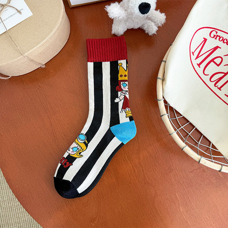Cute Socks Women's Medium Tube Socks Cotton Socks Spring and Autumn Stockings Personality Ins Trendy Socks Internet Celebrity Design Sense Korean Stripes