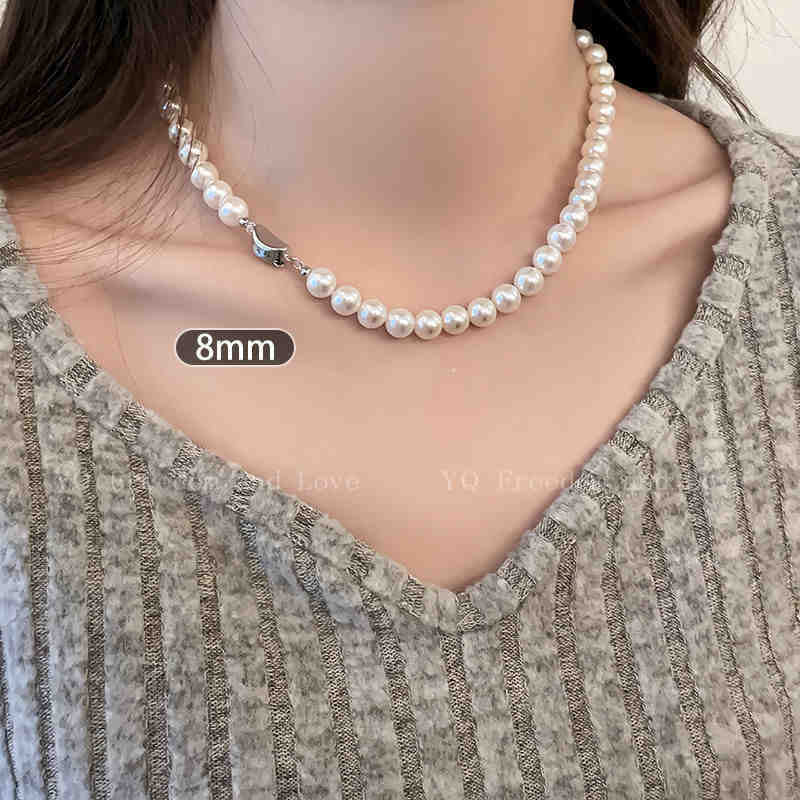 Aobai Magnetic Buckle Round Pearl Necklace Female Fashion Celebrity Neck Chain Temperament Design Advanced Sense Collarbone Chain