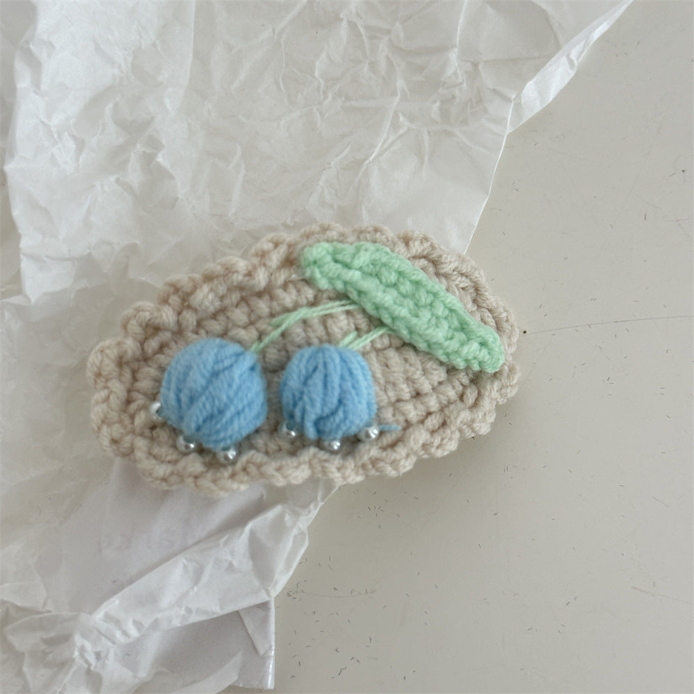 Crochet Handmade Wool Embroidery Fresh and Cute Sweet Colored Flower Hairpin Side Bangs BB Clip Hair Accessories