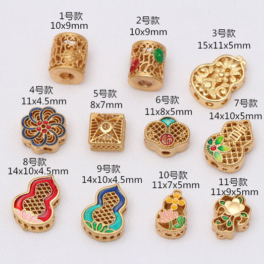 Ancient Gold Cultural and Play Oil Dripping Hollow Loose Beads Bead Diy Bracelet Necklace Gourd Accessories Bracelet with Beads Color Retention