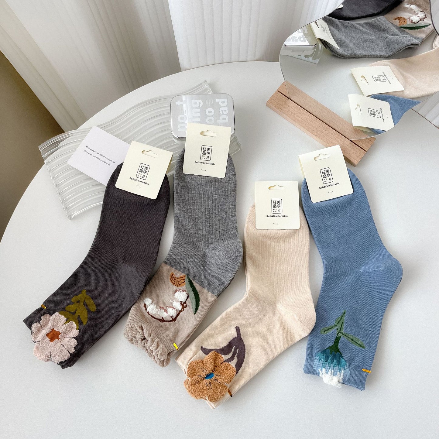 Socks Women's Pure Cotton Spring and Autumn Tube Three-dimensional Flower Cotton Socks Small Flower Japanese Trend Internet Celebrity Casual Women's Socks Wholesale