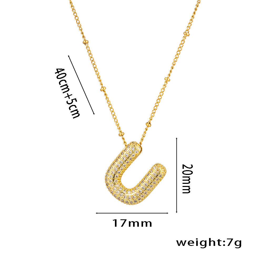 New European and American Micro-inlaid Zircon 26-letter Pendant Necklace Copper-plated 18K Gold Fashion Versatile Classic Jewelry