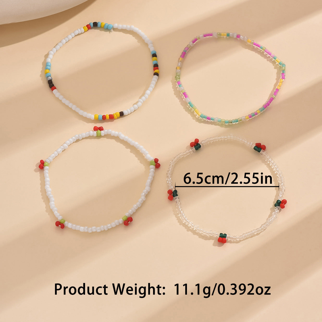 European and American Jewelry Summer Small Cherry Rice Bead Anklet Simple Creative Bracelet Multi-purpose Beach Anklet Four-piece Set