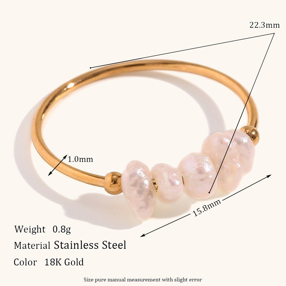 European and American Fashion Temperament Niche Light Luxury Explosive Ring Jewelry Stainless Steel Plated 18K Fine Freshwater Pearl Ring