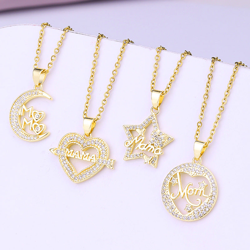 Stainless Steel Heart Shape Mother's Day Mom Letter Necklace