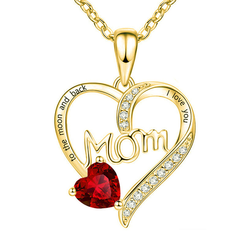 Cross-border New Mom Heart Lettering Diamond Necklace, Mother's Day Gift Necklace